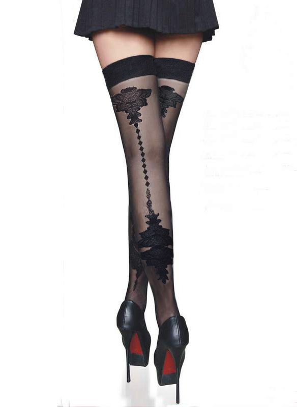 Black Thigh High Stockings with Elegant diamond print